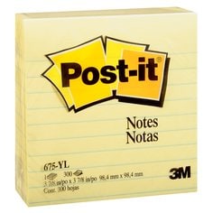 Post-it(R) Notes, 675-YL, 98.4mm x 98.4mm, Yellow