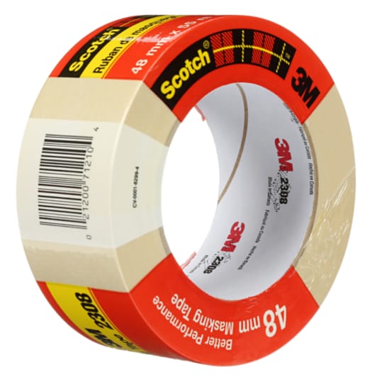 Pack-n-Tape  3M 2308 Scotch Masking Tape Tan, 24 mm x 55 m, 36 per case  Bulk - Pack-n-Tape