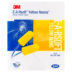 3M E-A-Rsoft Yellow Neons Large Corded Earplugs, 311-1251