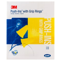 3M(TM) E-A-R(TM) Push-Ins(TM) with Grip Rings Corded Earplugs, Poly Bag, 318-1009, Grip rings ensure that the earplugs hold their position all day, Unique cone shape inserts easily into the ear canal with comfort, Perfect for wearers with dirty hands