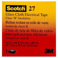 3M(TM) Glass Cloth Electrical Tape 27, 12.7 mm x 20 m, White