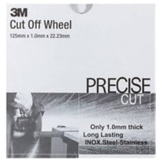 3M(TM) Cut-Off Wheels, Thin 125mm X 1mm X 22mm, 50 per box, 4 boxes per case, For use on rotary angle grinders, Quick cutting, Sharp cutting