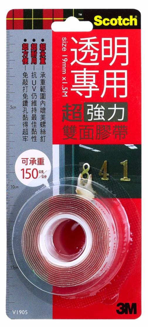 3M(TM) Scotch(R) VHBTM 透明超強雙面膠帶 V1905