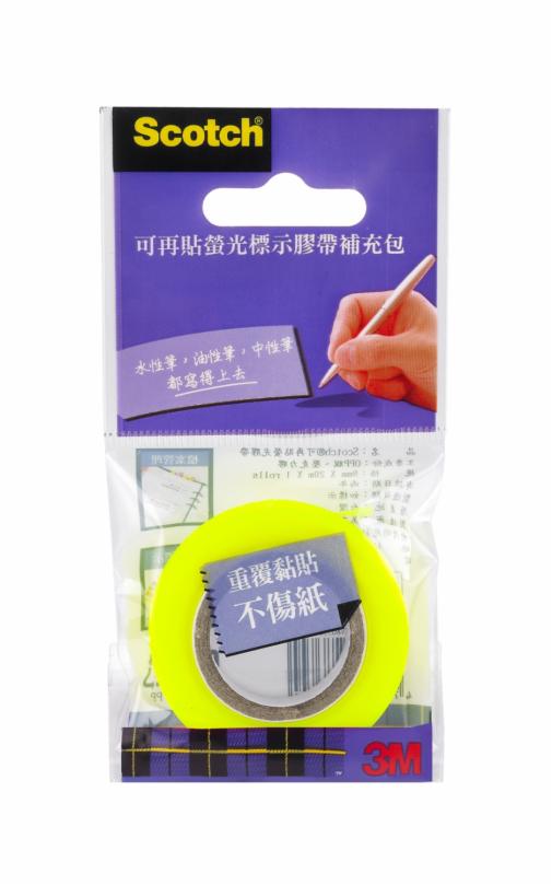 3M(TM) Scotch(R) 可再貼螢光標示膠帶補充包 812Y, 黃色　　　　