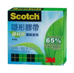 3M(TM) Scotch(R) 隱形膠帶綠材質環保系列 810G, 盒裝, 19 mm x 22.8 m