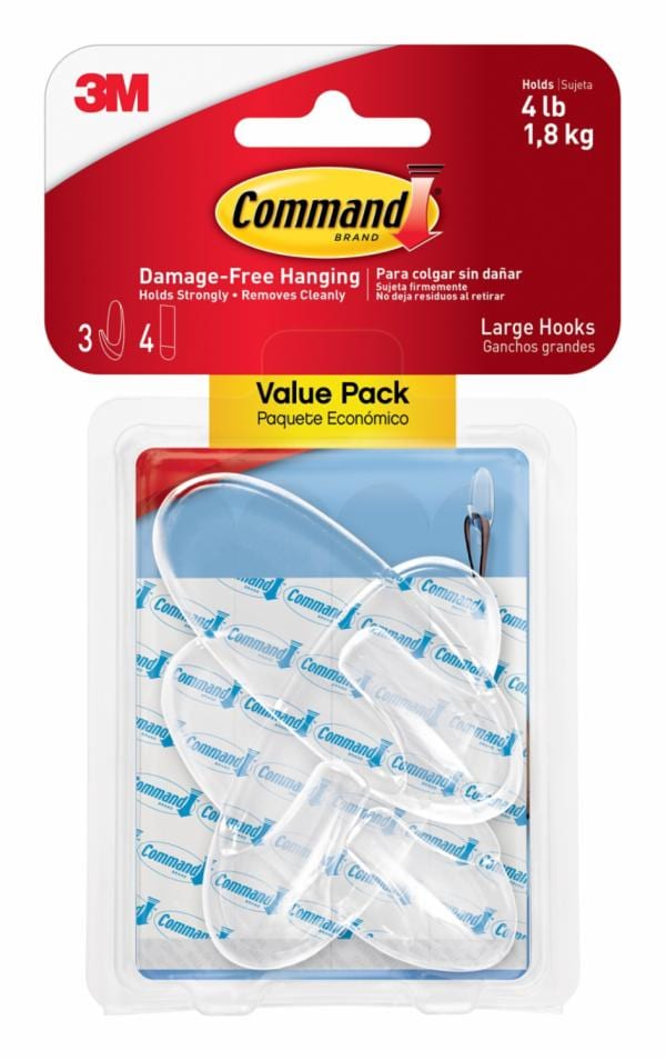 Command Large Clear Hook with Clear Strips Value Pack 17093CLR-3AES