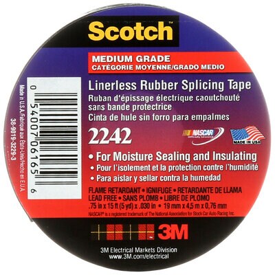 30/' L x 3//4 W Blk 3M Scotch 130C Rubber Resin Linerless Splicing Tape