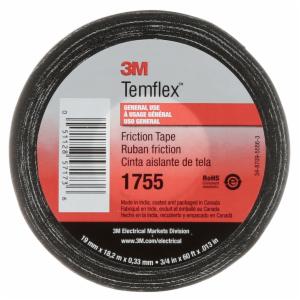 3M™ Temflex Cotton Friction Tape 1755, 3/4 in x 60 ft, Black, 20 rolls/Caseimage