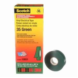 Scotch Vinyl Color Coding Electrical Tape 35, 3/4 in x 66 ft, Green, 10 rolls/carton, 100 rolls/Case image Scotch Vinyl Color Coding Electrical Tape 35, 3/4 in x 66 ft, Green, 10 rolls/carton, 100 rolls/Caseimage