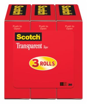 Scotch Transparent Tape 600K3, 3/4 in x 1000 in (19 mm x 25,4 m) 3-Pack image Scotch Transparent Tape 600K3, 3/4 in x 1000 in (19 mm x 25,4 m) 3-Packimage