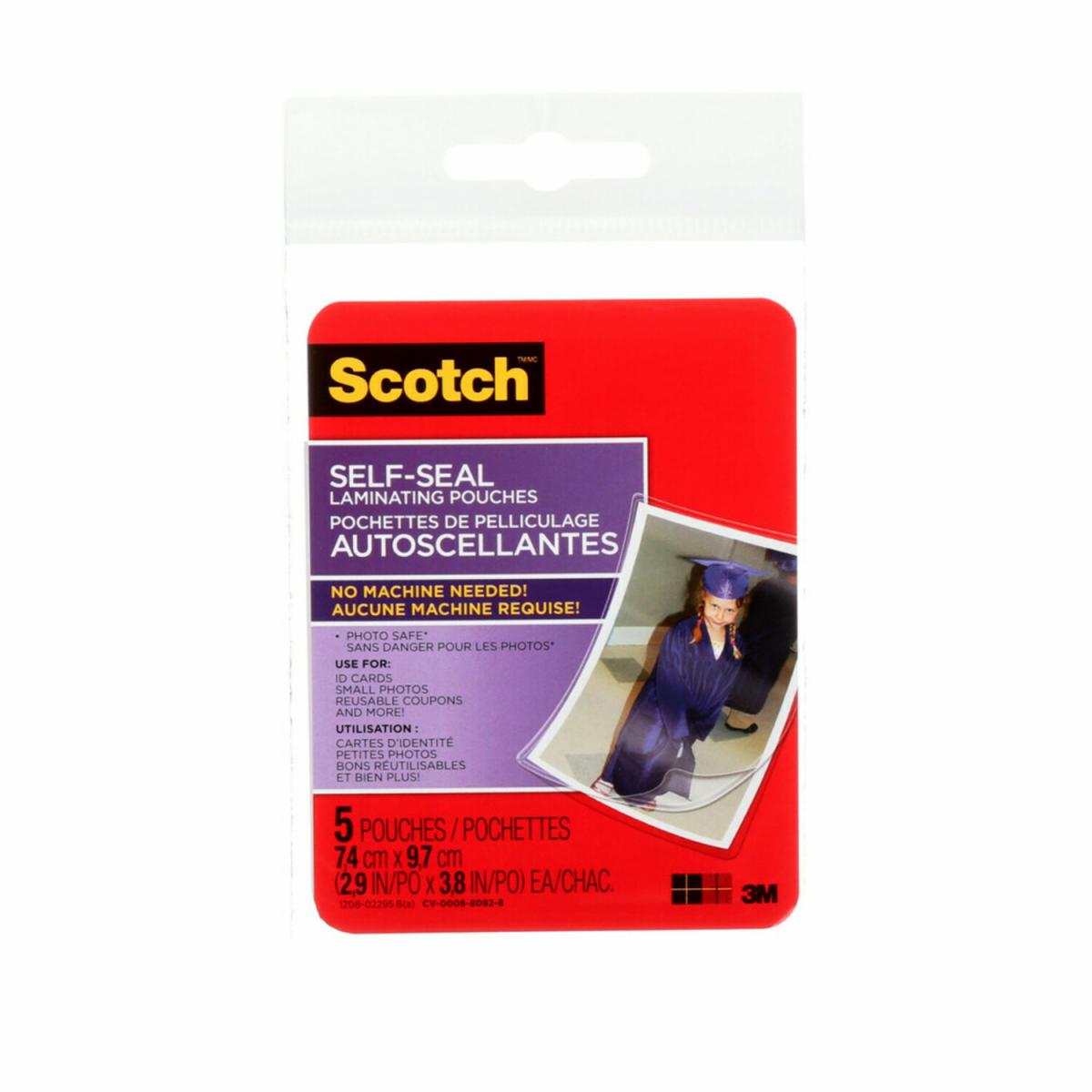 Scotch® SelfSealing Laminating Pouch, PL903C, 2.5 in x 3.5 in (6.35