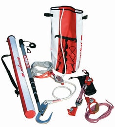 99 ft. (30 m) assisted pole rescue kit with rope, descender, anchor strap and carrying bags.
