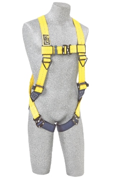 Back D-ring, tongue buckle leg straps, removable comfort padding (size Small).