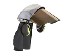 3M(TM) Elevated Temp Hard Hat H-700T Series-access sold separate
Accessories shown: 
FC1-Al, Alum front cover
WCP96G - Gold-coated Faceshield
NC2-GR - Molten Neck Guard
Peltor Muffs