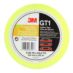 3M™ Prem Matte Cloth (Gaff) Tape GT1 Fl Ylw, 24 mm x 50 m 11 mm