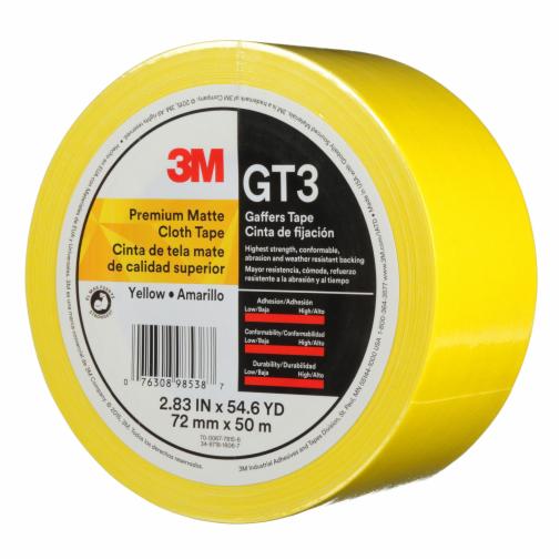 3M Premium Matte Cloth (Gaffers) Tape GT3, Black, 72 mm x 50 m, 11 mil,  16/Case | 3M United States