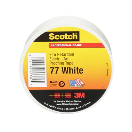 3M Scotch 77 Fire Retardant Electric Arc Proofing Tape 1-1//2/" x 20/' x.030/",White