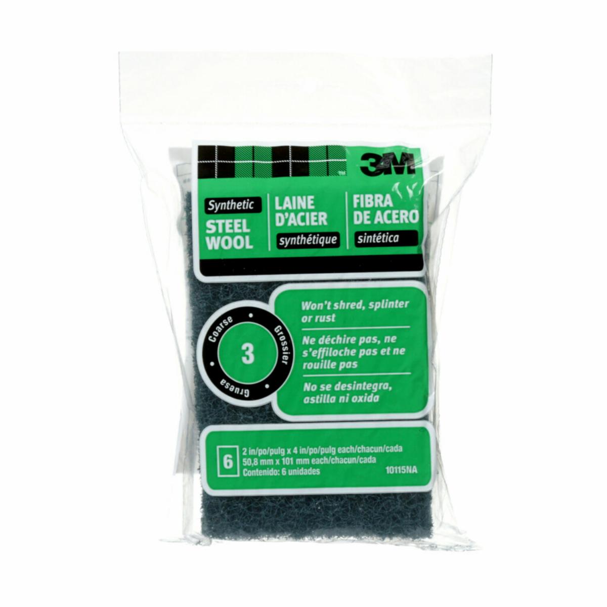 3M™ Synthetic Steel Wool Pad 10115NA, 3 Coarse, 3 in x 4 1/2 in, 18