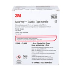 3M SoluPrep Small Swabs, 102.03, 2% CHG 70% IPA, clear