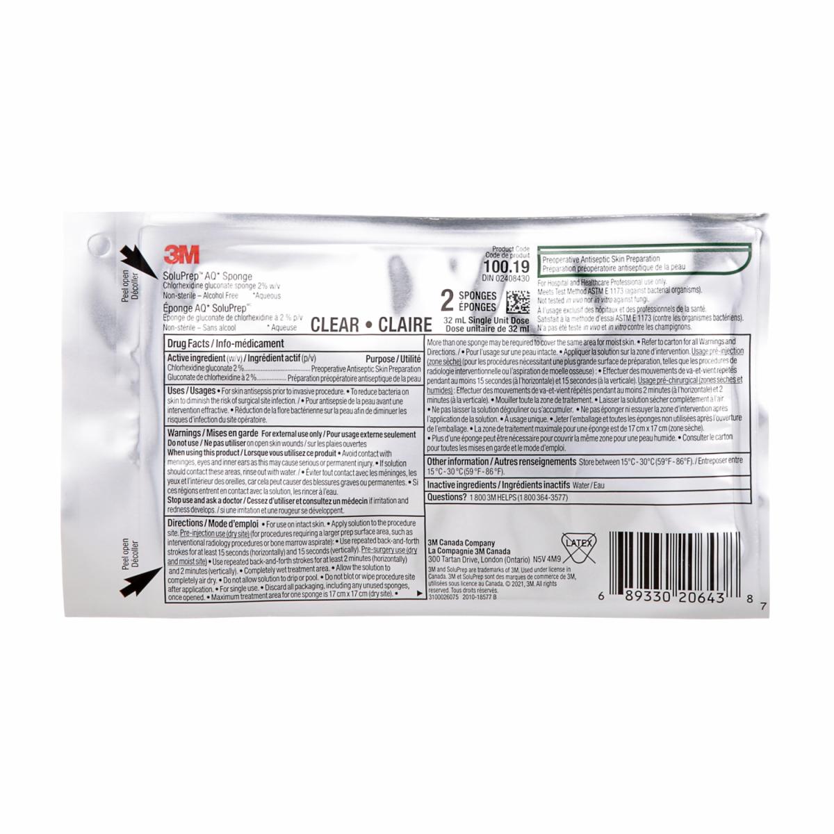 3M™ SoluPrep™ Sponge 10019, Clear, AQ, 2 CHG, 30 ea/Box, 4 Boxes/Case