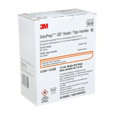 A carton of 3M™ SoluPrep™ QD* Small Swab, Clear, 0-5% w/v CHG/70% v/v IPA