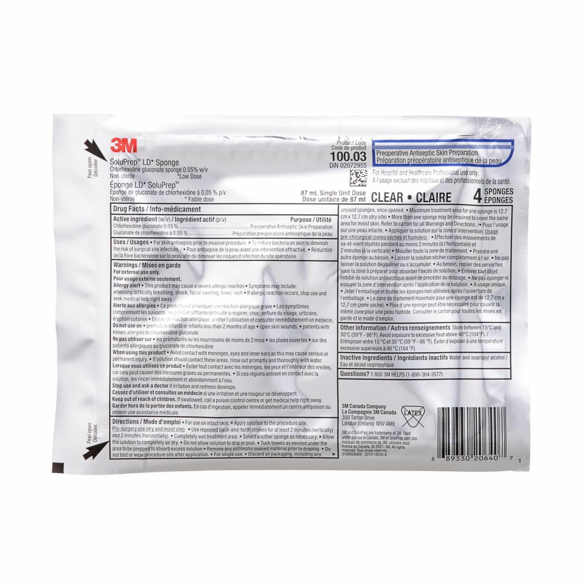 3M™ SoluPrep™ Sponge 10003, 0.05 CHG / 4 IPA, 30 ea/Box, 4 Box/Case