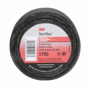 3M™ Temflex Cotton Friction Tape 1755, 1-1/2 in x 82-1/2 ft, Black, 30 rolls/Caseimage