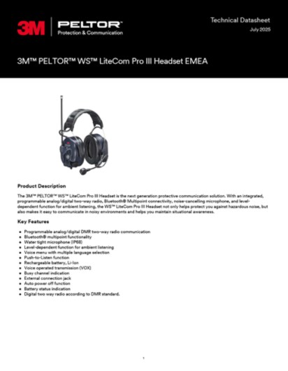 3M™ PELTOR™ WS™ LiteCom PRO III 403-470 MHz, Analog/Digital ...