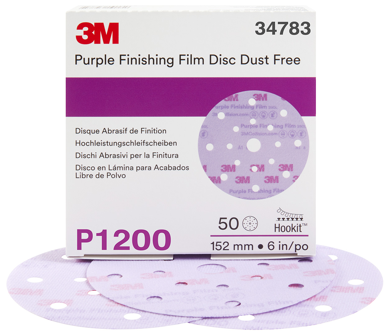 3M™ Hookit™ Finishing Film Disc Dust-Free, 34783, 6 in, 17H, P1200, 50 discs per carton, 4 cartons per case