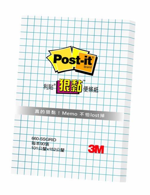 Post-it® 利貼® 狠黏™ 橫格便條紙 660-SSGRID, 白色, 101公釐 x 152公釐, 100張/本