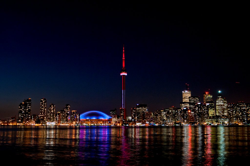 Toronto lakeshore skyline at night