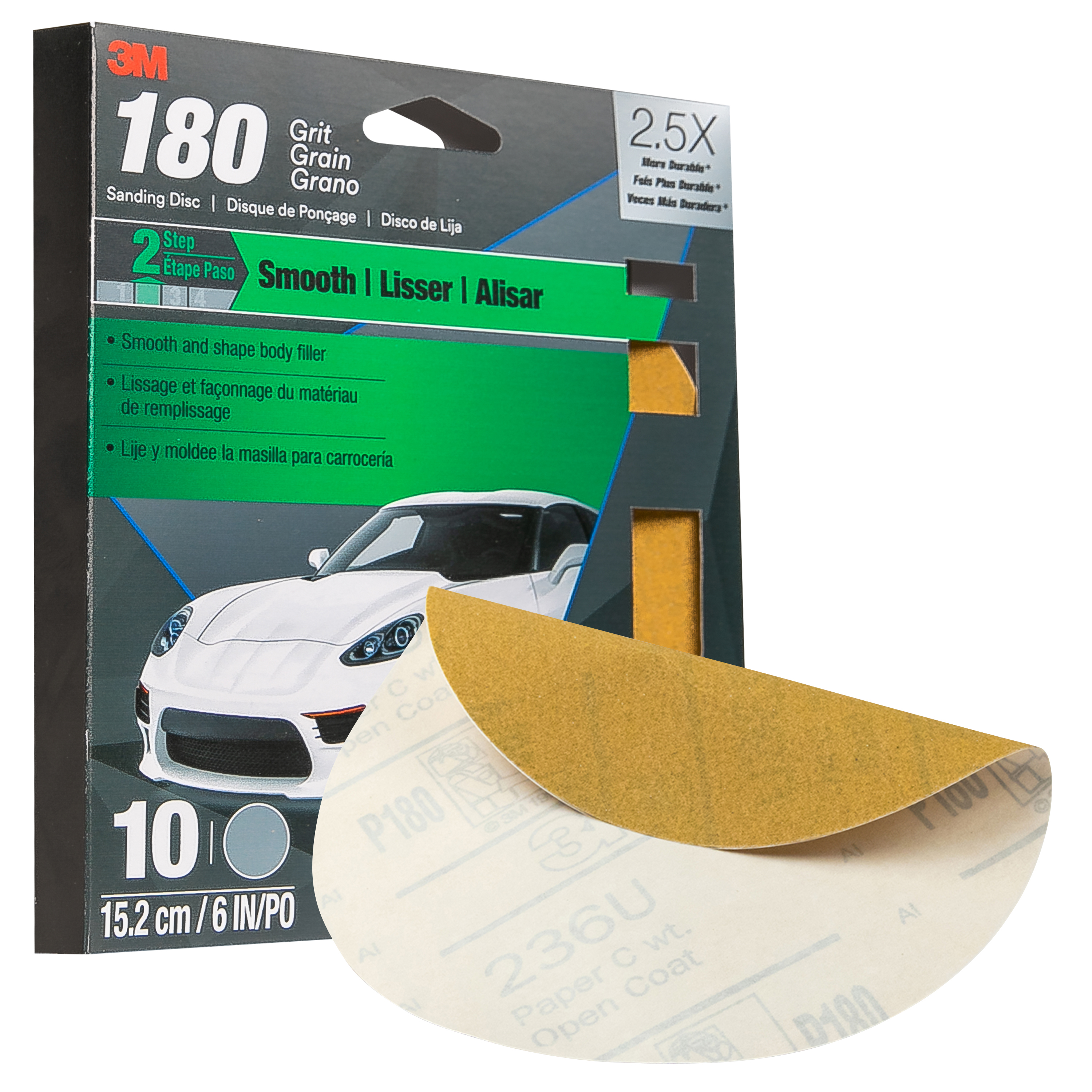 3M™ Sanding Discs with Stikit™ Attachment 10 Pack, 31448, 6 in, 180 grit, 10 packs per case