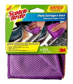 O Super Esfrega e Seca Scotch-Brite possui tela exclusiva para esfregar sujeiras mais difíceis. O lado felpudo é indicado para secar e dar acabamento à limpeza. Este produto apresenta alto poder de resistência e absorção, limpa sem danificar e não solta pelos.
