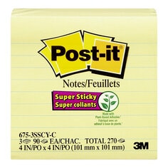 Post-it® Super Sticky Notes, canary yellow