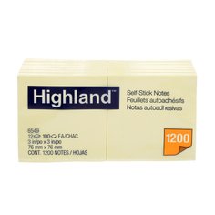 Highland™ Notes, 6549, yellow, 3 in x 3 in, 100 per pad, 12 per pack