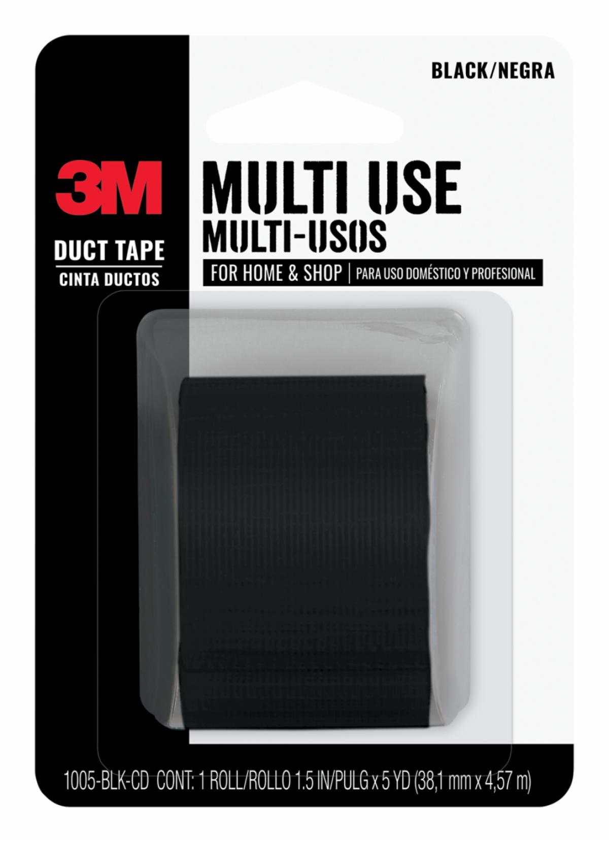 3M™ MultiUse Duct Tape 1005BLKCD, Black, 1.5 in x 5 yd, 12 Rolls