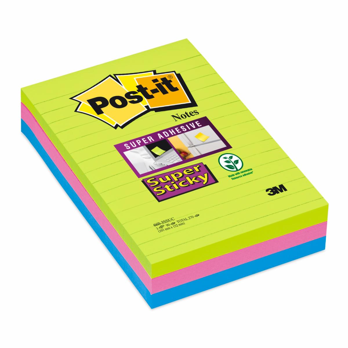 Postit® Super Sticky Notes 6603SSUC, 4 in x 6 in (101 mm x 152 mm), Rio de Janeiro Collection