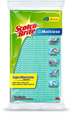 O produto que você confia há anos. O Pano Multiuso Scotch-Brite é o famoso pano de furinhos, utilizado para limpeza de toda a casa. É super absorvente e seca rapidamente, realizando limpezas mais rápidas e fáceis.