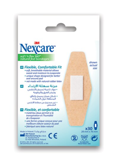 Nexcare™ SF-30D Soft 'n' Flex, 28x76mm, 30/box back