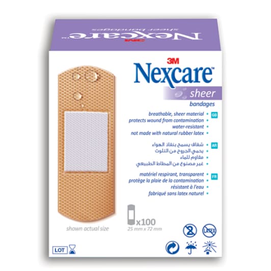 Nexcare™ 656-100 Sheer Bandages, 72x25mm, 100/Box back
