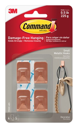 Command Small Metallic Hooks Copper Color