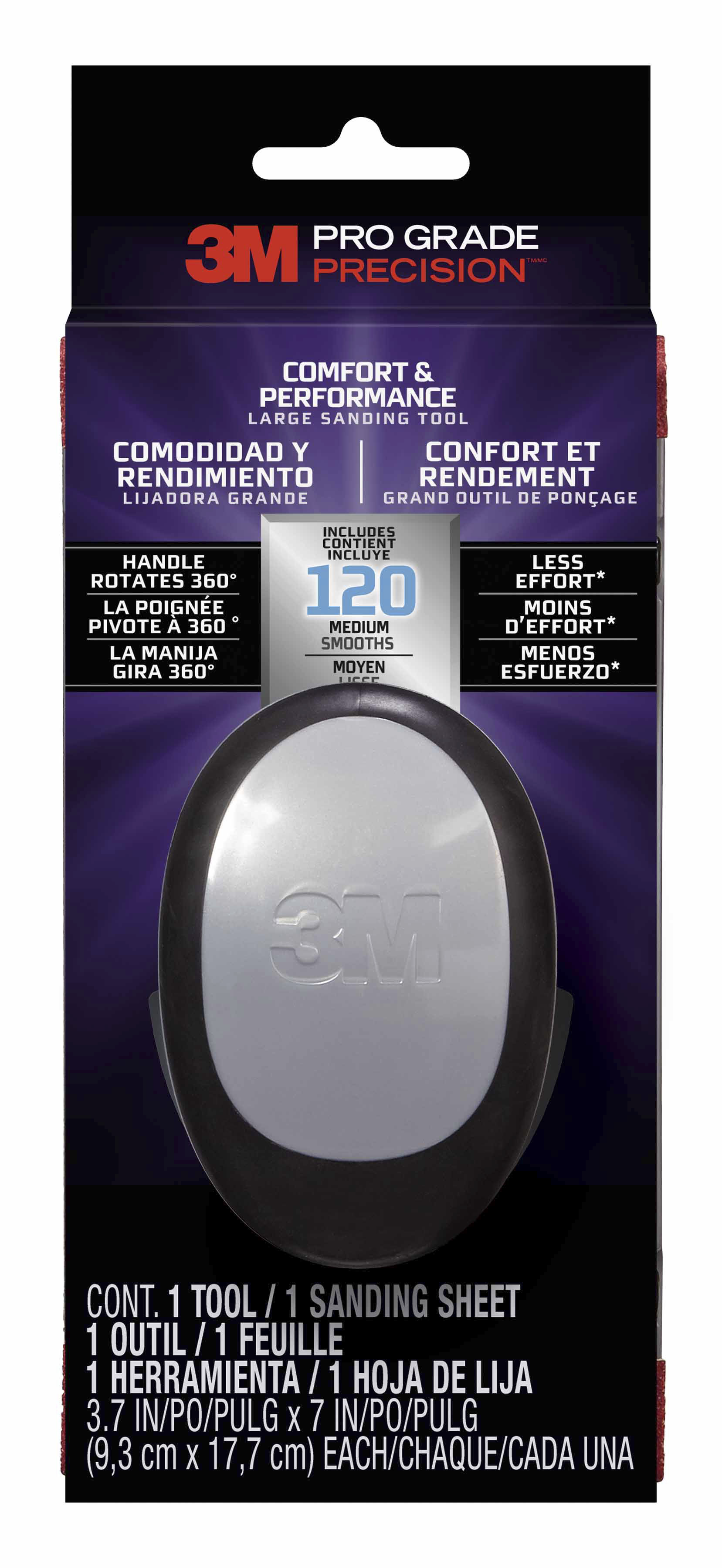 3M™ Pro Grade Precision™ Comfort & Performance Large Sanding Tool, 463-000-TRI-4, 3.7 in x 7 in, 4/cs