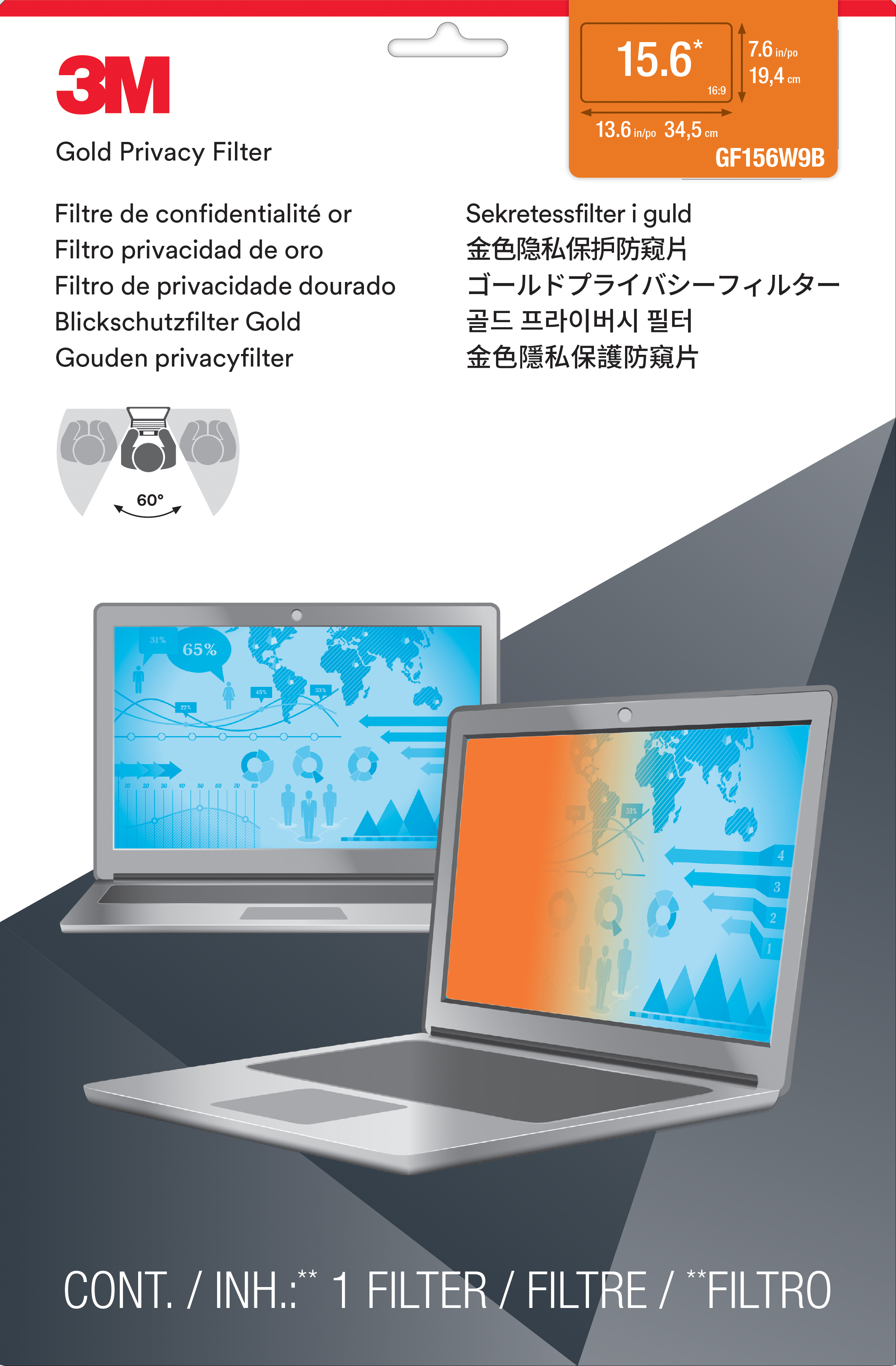 GF156W9B 3M Gold Privacy Filter for 15.6/" Widescreen Laptop