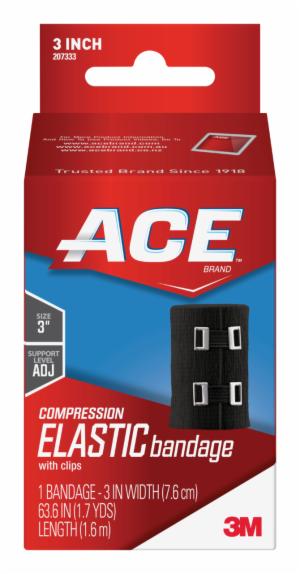 ACE Elastic Bandage, 207333, 3 in x 63.6 in (1.7 yds) (7.6 cm x 1.6 m), Black w/Metal Clips image ACE Elastic Bandage, 207333, 3 in x 63.6 in (1.7 yds) (7.6 cm x 1.6 m), Black w/Metal Clipsimage