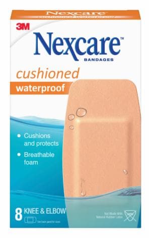 Nexcare Cushioned Waterproof Foam Bandages, Knee & Elbow, 8 ct., 522-08CB image Nexcare Cushioned Waterproof Foam Bandages, Knee & Elbow, 8 ct., 522-08CBimage