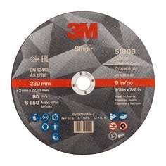 Rueda de corte plateada de 3M™, T41, 230 mm x 3 mm x 22.23 mm, PN51806