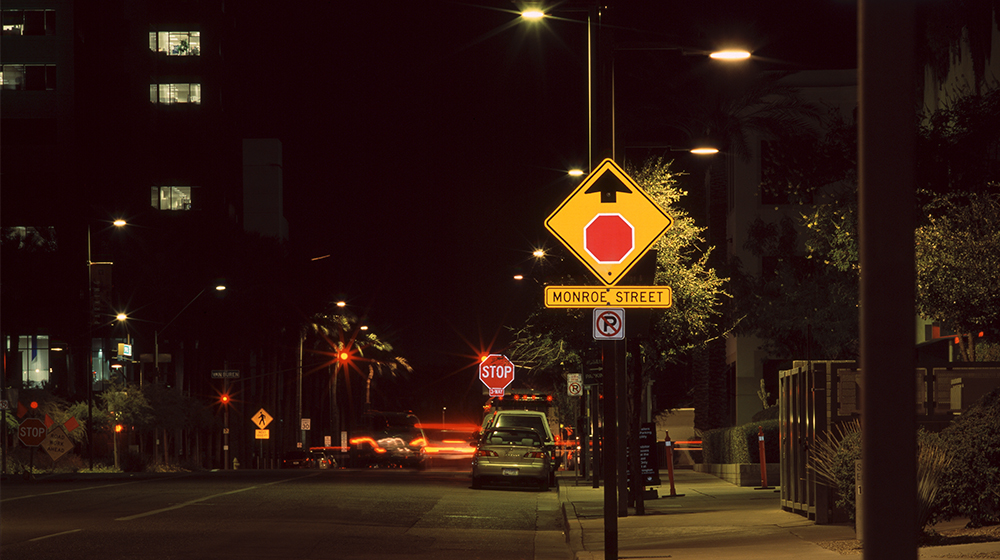 stop sign at night