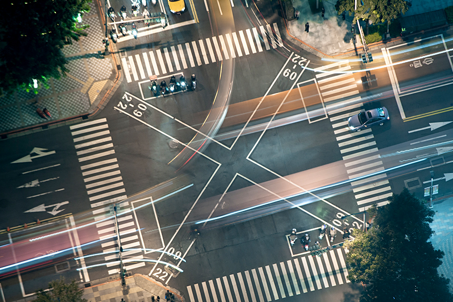 aerial view of a road intersection