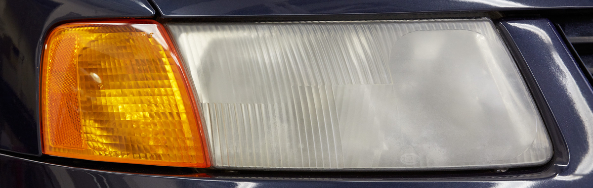 Before and after pictures of headlight restoration.