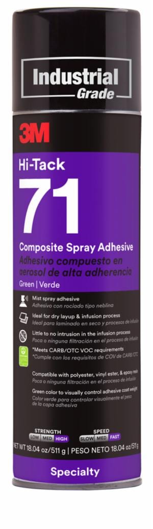 3M™ Hi-Tack Composite Spray Adhesive 71, Green, 24 fl oz (Net Wt 18.04 oz), 12 Can/Case image 3M™ Hi-Tack Composite Spray Adhesive 71, Green, 24 fl oz (Net Wt 18.04 oz), 12 Can/Caseimage